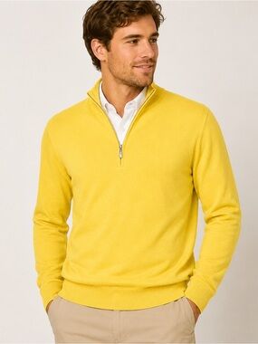 NWT Graham Luxe Silk Blend Quarter Zip Sweater Men’s M Butter Yellow Lightweight